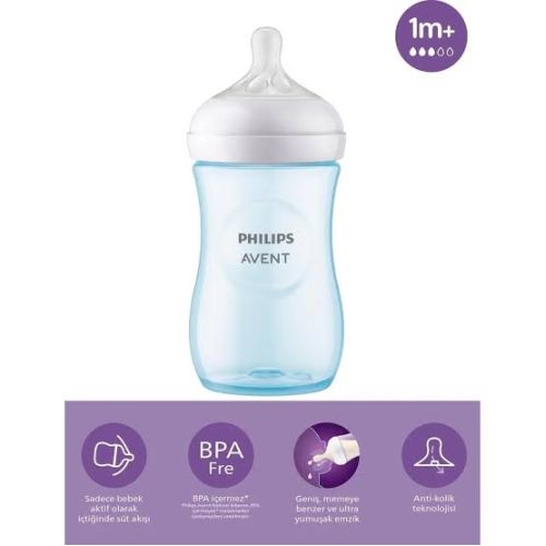 Philips Avent Natural Response Pp Mavi Biberon, 260ML, 1+ Ay,doğal Tepkili Biberon Emziği