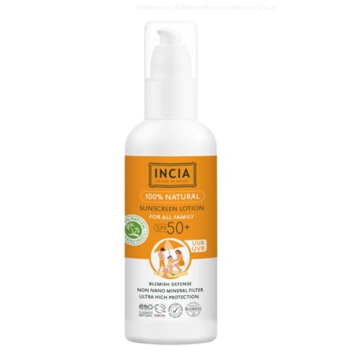 İncia Doğal Tüm Aile İçin Güneş Losyonu 50+ SPF 100 ml