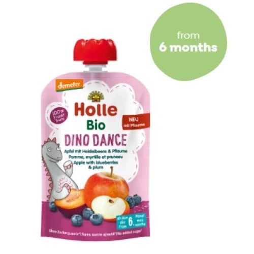 Holle Organik Dino Dance (Elma, Yaban Mersini ve Erikli) Püre 100 gr 6+