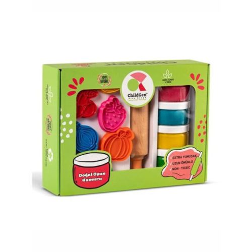 ChildGen Natural Playdough Premium Set - Vegetable Oyun Hamur Seti (Hamur+Merdane+Kalıp)