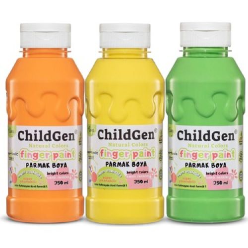 ChildGen Süper Yıkanabilir 3'lü Parmak Boya Pastel Set (Turuncu-Sarı-Yeşil) (3X350ML)