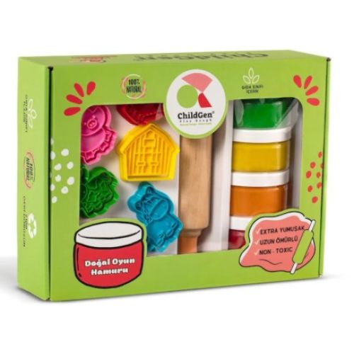 ChildGen Natural Playdough Premium Set - Farm Oyun Hamur Seti (Hamur+Merdane+Kalıp)