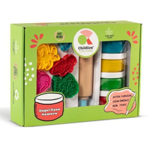 ChildGen Natural Playdough Premium Set - Deniz Oyun Hamur Seti (Hamur+Merdane+Kalıp)