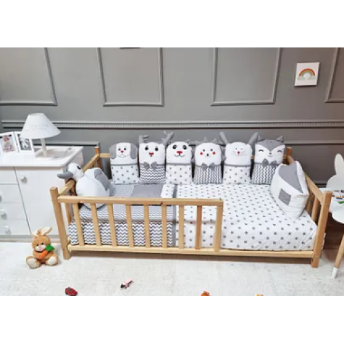 Montessori Beşik Uyku Seti - Neşeli Hayvanlar 90x190cm