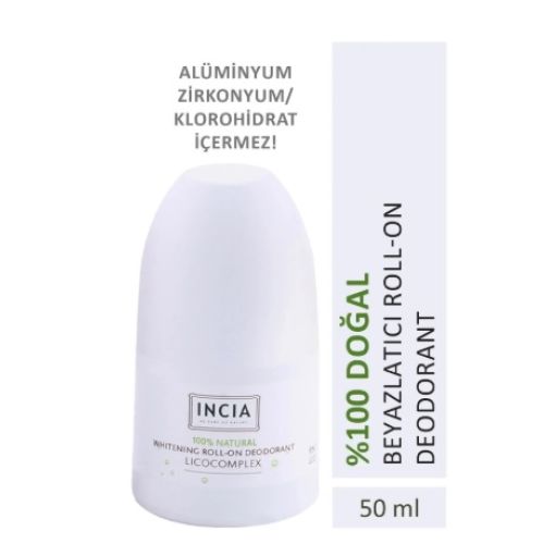 INCIA %100 Doğal Roll On Deodorant Beyazlatıcı Ter Kokusu Önleyici Lekesiz 50 ml