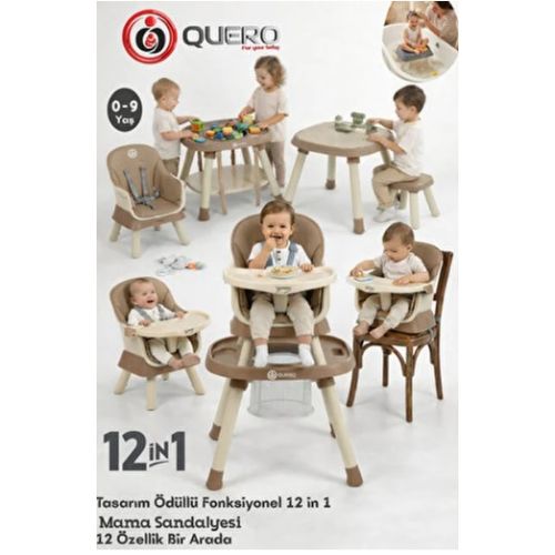 KIWI Quero Yummy 12in1 Mama Sandalyesi 12 Özellik Portatif Çalışma, Oyun Masalı Çok Fonksiyonlu Mama Sandalyesi