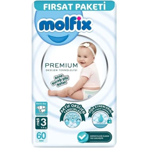 Molfix Premium Bebek Bezi Beden:3 (4-9KG) Midi 60 Adet Fırsat Paketi