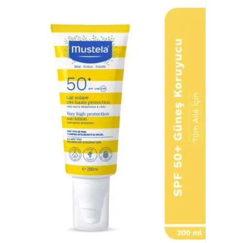 Mustela Spf 50 Yüksek Koruma Yüz Vücut Güneş Kremi, Koruyucu Suya Dayanıklı Tüm Ciltler Bebek Çocuk Yetişkin 200m