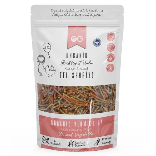 Organik Karışık Sebzeli Bakliyat Unlu Tel Şehriye 180 Gr +8 Ay