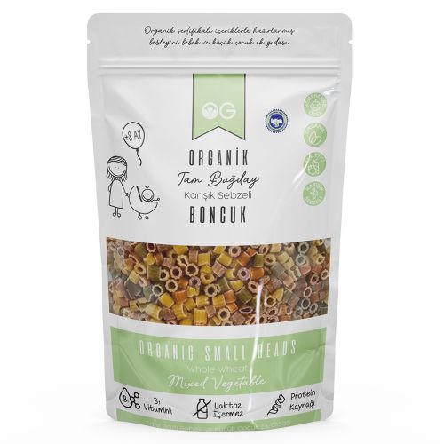 Organik Karışık Sebzeli Tam Buğday Boncuk Makarna 200 Gr +8 Ay