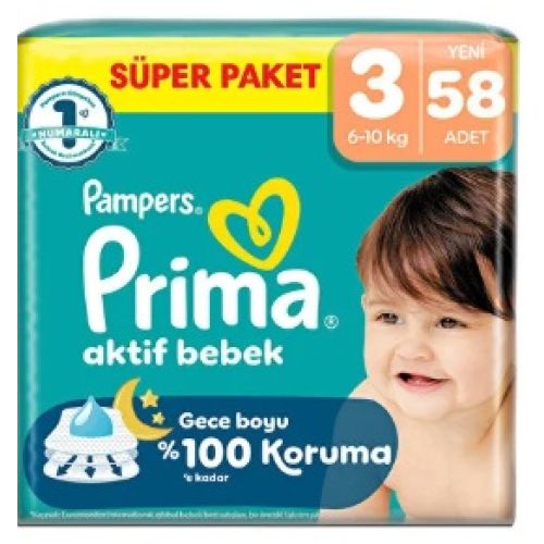 Prima Bebek Bezi Aktif Bebek 3 Beden, 58Adet