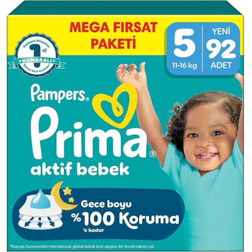 Prima Bebek Bezi Aktif Bebek Mega Fırsat Paketi 5 Numara 92 adet
