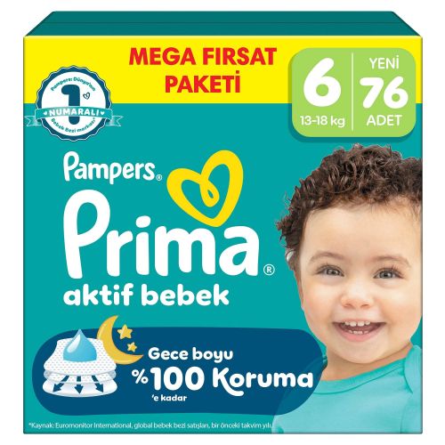 Prima Bebek Bezi Aktif Bebek Mega Fırsat Paketi 6 Numara 76 adet