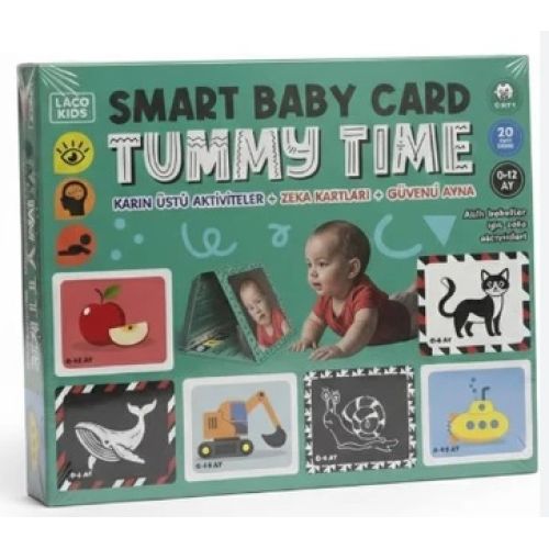 Tummy Time Smart Baby Card - Karın Üstü Aktivite Zeka Kartları + Güvenli Ayna (0-12 Ay)