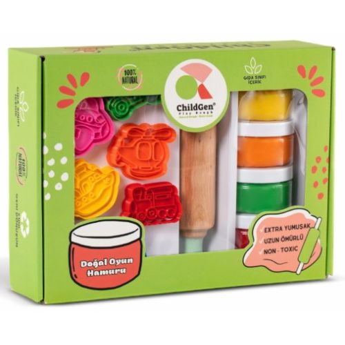 ChildGen Natural Playdough Premium Set - TaşıtlarOyun Hamur Seti (Hamur+Merdane+Kalıp)