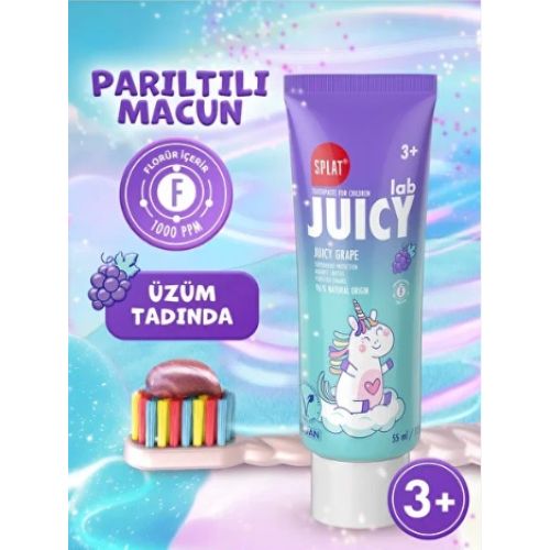 SPLAT Juıcy Lab +3 Yaş Üzümlü Çocuk Diş Macunu Renkli Simli Çürük Önleyici Doğal Macun