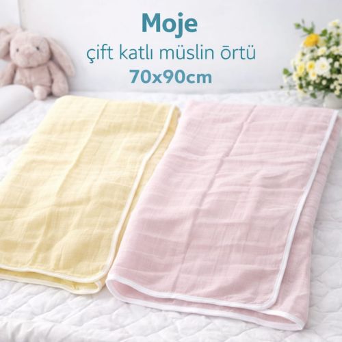 Moje Müslin Çok Amaçlı Örtü 70x90cm 2'li (pembe-sarı)