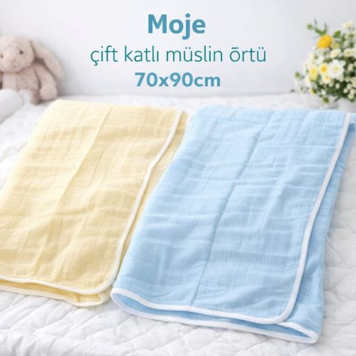Moje Müslin Çok Amaçlı Örtü 70x90cm 2'li (mavi-sarı)