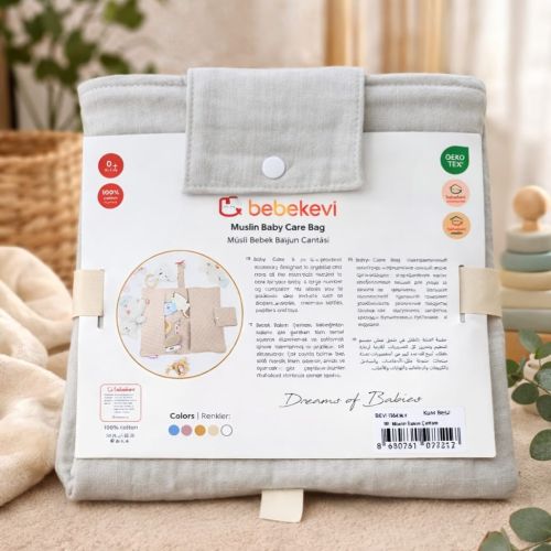 BEBEKEVİ Müslin Bebek Bakım Çantası Organizer Gri