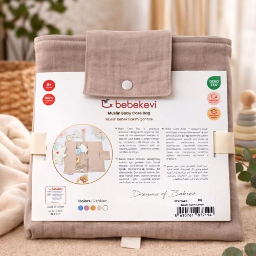 BEBEKEVİ Müslin Bebek Bakım Çantası Organizer Kahve