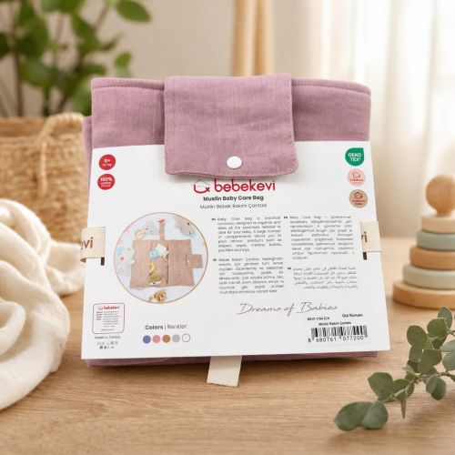 BEBEKEVİ Müslin Bebek Bakım Çantası Organizer Gül Kurusu
