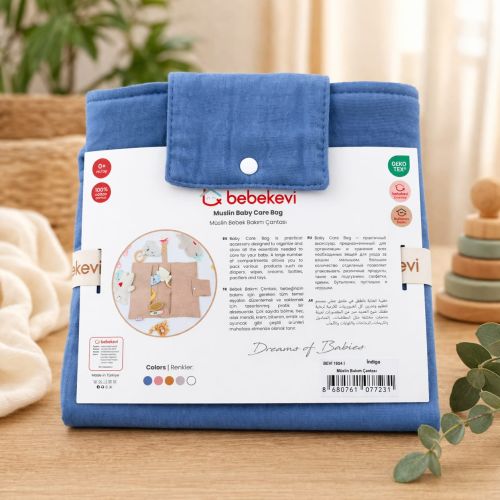 BEBEKEVİ Müslin Bebek Bakım Çantası Organizer Mavi