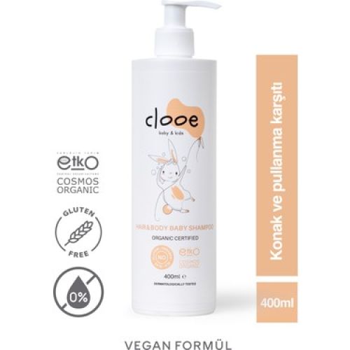 Clooe Organik Bebek & Çocuk Saç, Vücut Şampuanı (400ml) - pH Dengeli, Konak Önleyici