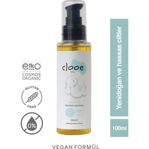 Clooe Organik Bebek Yağı (100ml) - Zeytinyağı, Badem Yağı, Jojoba Yağı - Yenidoğan Kullanımına Uygun