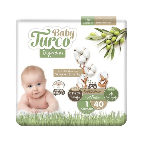 Baby Turco Bebek Bezi Doğadan Beden:1 (2-5kg) Yeni Doğan 40 Adet (göbek Bağı Oyuntulu)