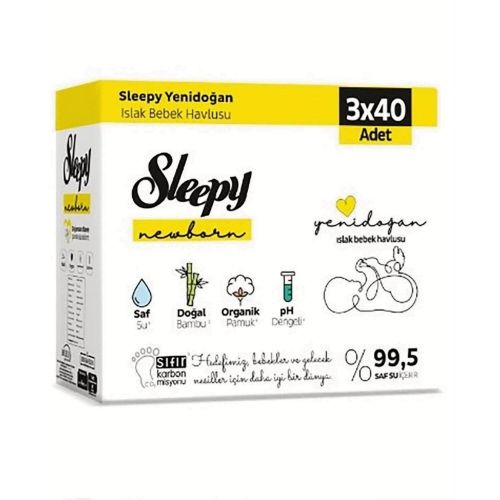 Sleepy Natural Yenidoğan Islak Pamuklu Bambu Mendil 3x40 Poşetli