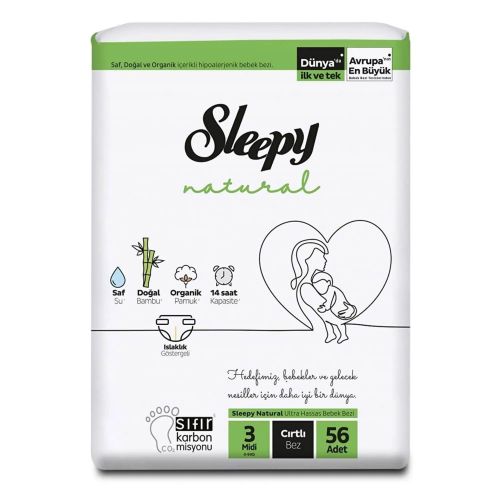 Sleepy Natural Jumbo Bebek Bezi 3 Numara 56 Adet (4-9kg)