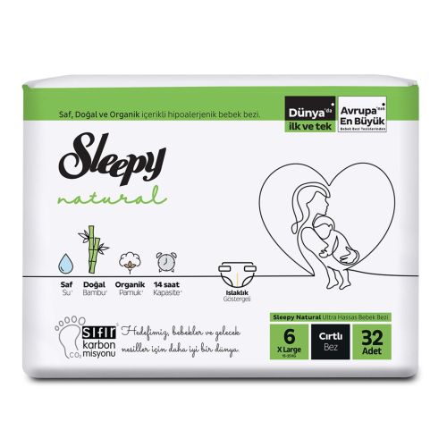 Sleepy Natural Jumbo Bebek Bezi 6 Numara 32 Adet (15-25kg)