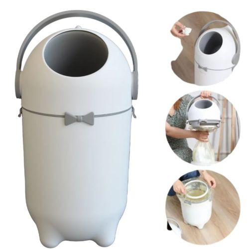 Çöp Kutusu Silindir Tipi Büyük Kapasiteli Kapaklı Bebek Bezi Kovası Oturma Odası Yatak Odası Banyo İçin, 15 Litre Çöp Kutusu