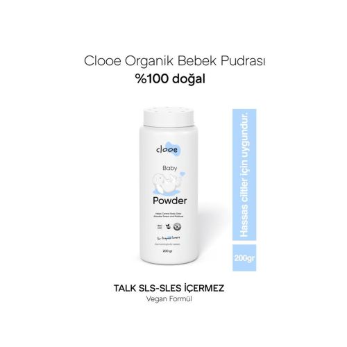 Clooe Organik Bebek Pudrası (200GR) - Organik Içerik, Ferahlatıcı Etki, Hassas Ciltlere Özel