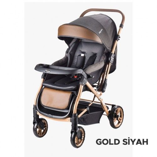 Baby Care Çift Yönlü Bebek Arabası Gold-Siyah