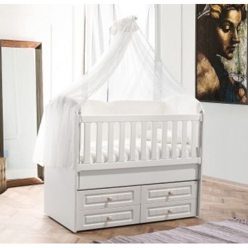 Aymini Lotus 70x130cm Ahşap Beşik Beyaz 
