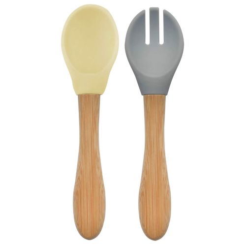 OiOi Mama Kaşık Çatal Set Mellow Yellow - Powder Grey