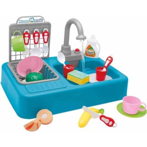 Modern Mutfak Çeşmeli Lavabo Set Mutfak Oyuncak Seti Mavi
